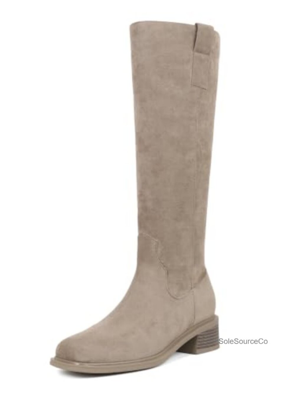 Knee High Boots Faux Suede Square Toe Low Heel Womens